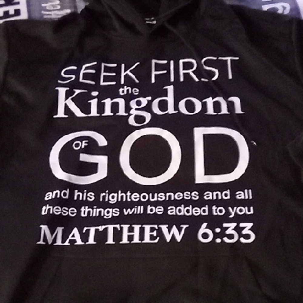 Fear of God Black Graphic Hoodie with White Scripture Print